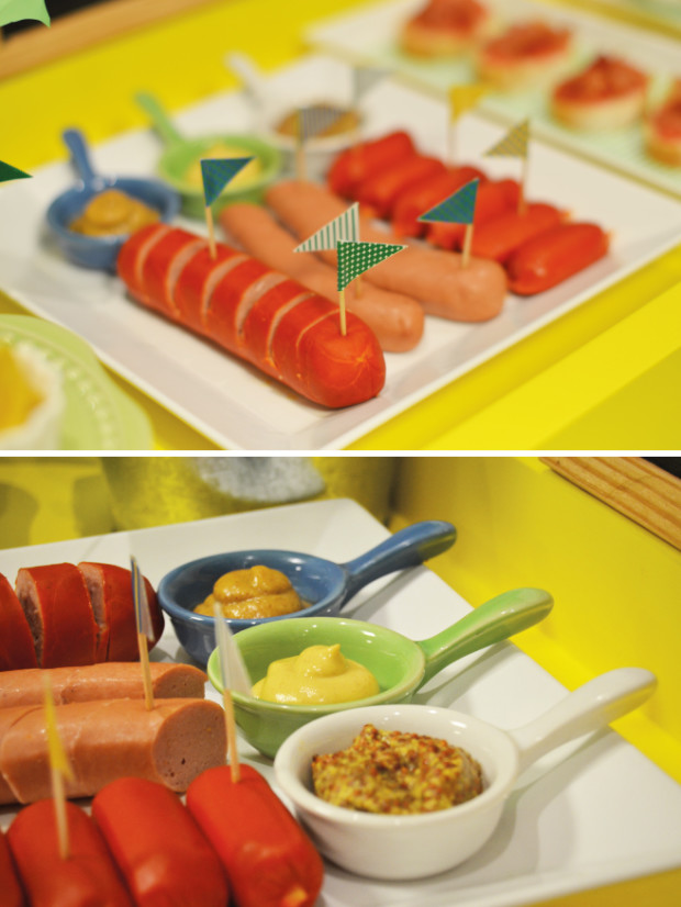 Mix de chorizos com seleção de mostardas