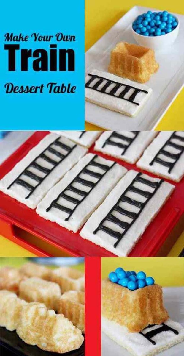 Biscoito, bolinho e confeitos para as crianças montarem seus próprios trenzinhos