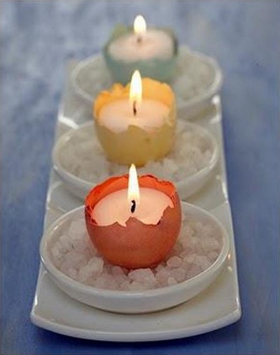 Velas feitas com cascas de ovos